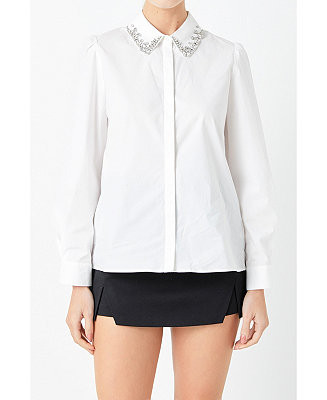 endless rose Women's Rhinestone Detailed Shirt - Macy's | Macy's
