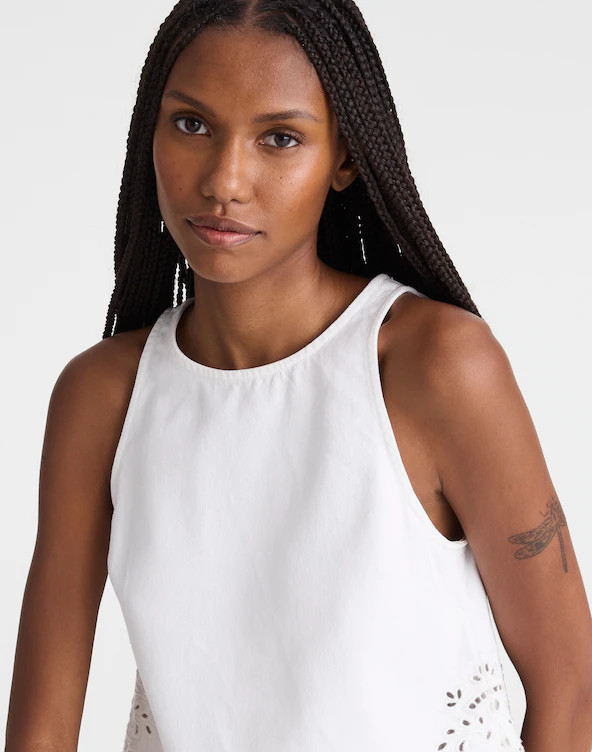 Denim Eyelet Shell Top in Tile White | Madewell