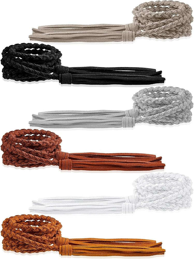Geyoga 6 Pieces Women's Waist Belt Braided Woven Tassels Chain PU Leather Rope Skinny Tie Boho Fr... | Amazon (US)