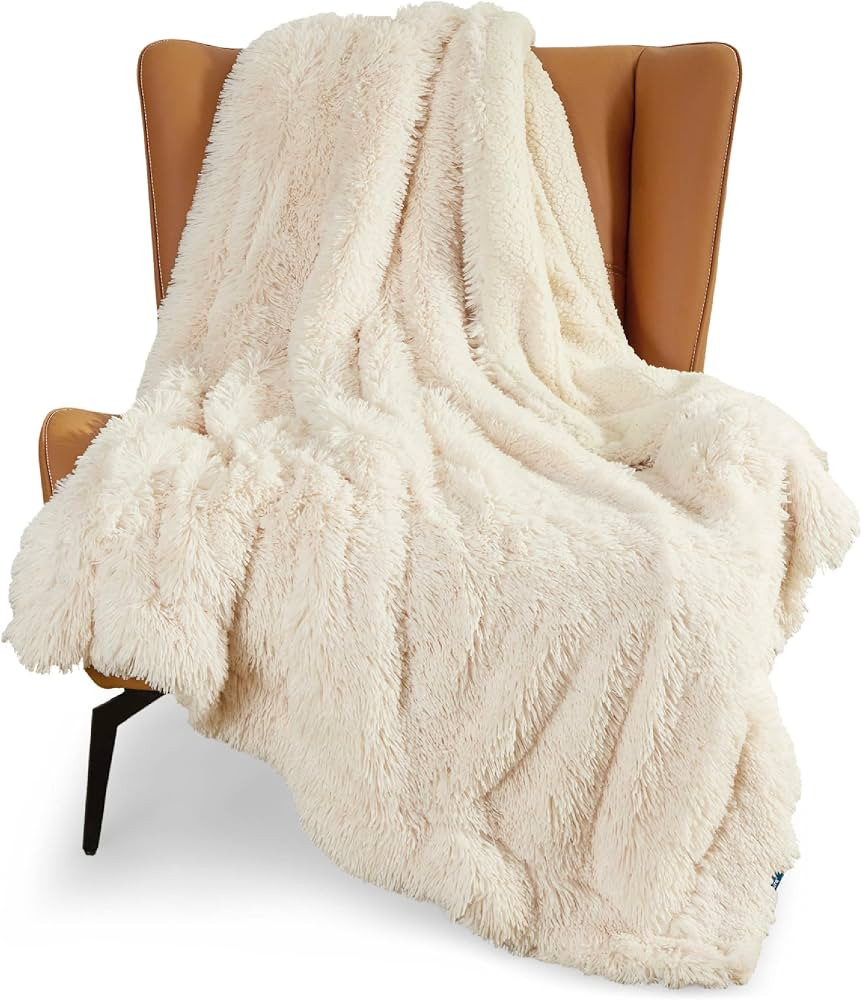 BEDSURE Soft Faux Fur Throw Blanket Cream - Fuzzy Fluffy Cozy Warm Plush Furry Decorative Comfy S... | Amazon (US)