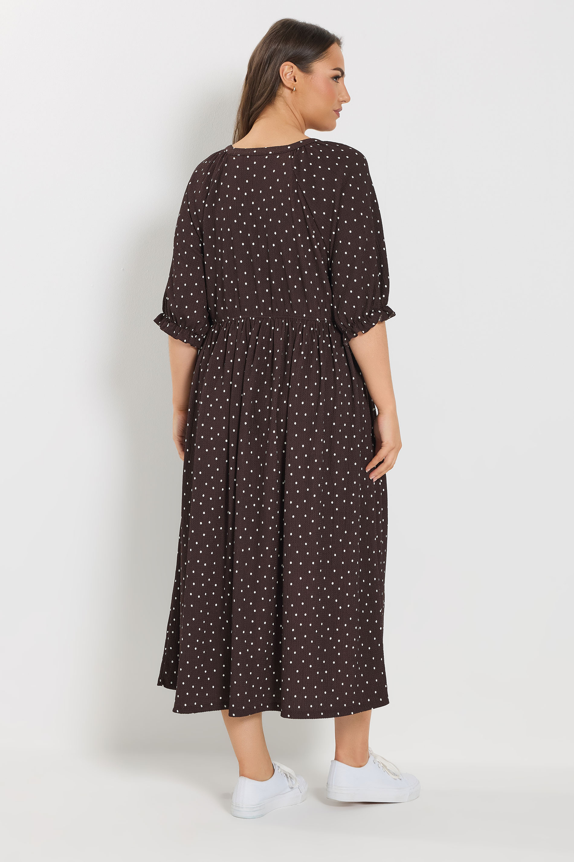 YOURS Plus Size Chocolate Brown Polka Dot Dress | Yours Clothing UK