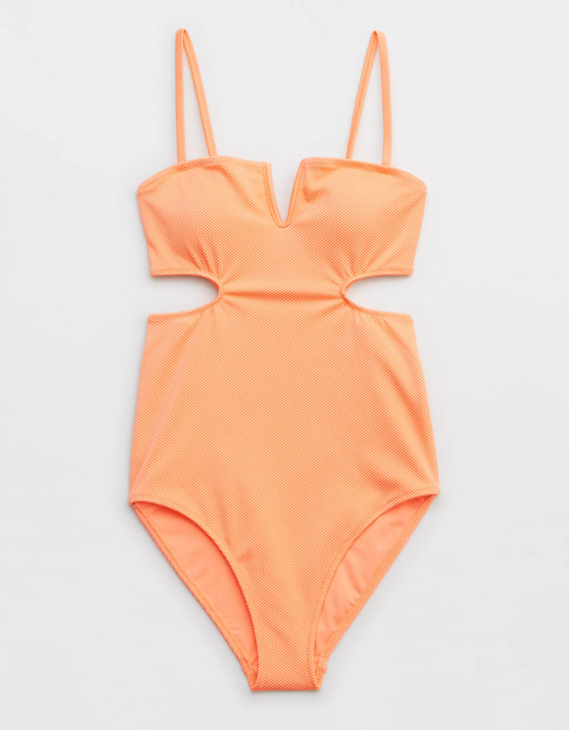 Aerie Shine Pique V Wire Cut Out One Piece Swimsuit | Aerie