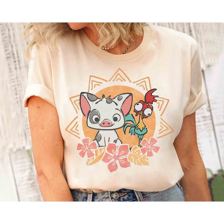 Disney Cute Moana Pua Pig And Hei Hei Floral Portrait Retro Shirt, Tamatoa Maui Tee,Sport Grey Co... | Walmart (US)