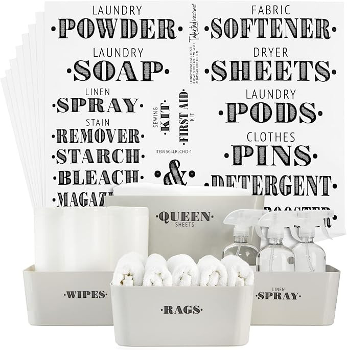 138 Laundry Room Labels for Containers, Bold Farmhouse Preprinted Stickers + Numbers for Jars, Ca... | Amazon (US)