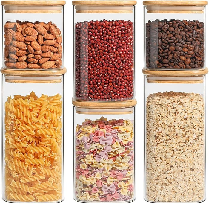 ComSaf Glass Pantry Storage Containers (0.7Qt/1.2Qt/1.6Qt) Set of 6, Glass Storage Containers wit... | Amazon (US)
