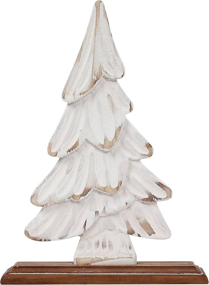 Farmhouse Small White Tabletop Christmas Tree 8.7 inch, Standing Distressed Finish Wooden Christm... | Amazon (US)