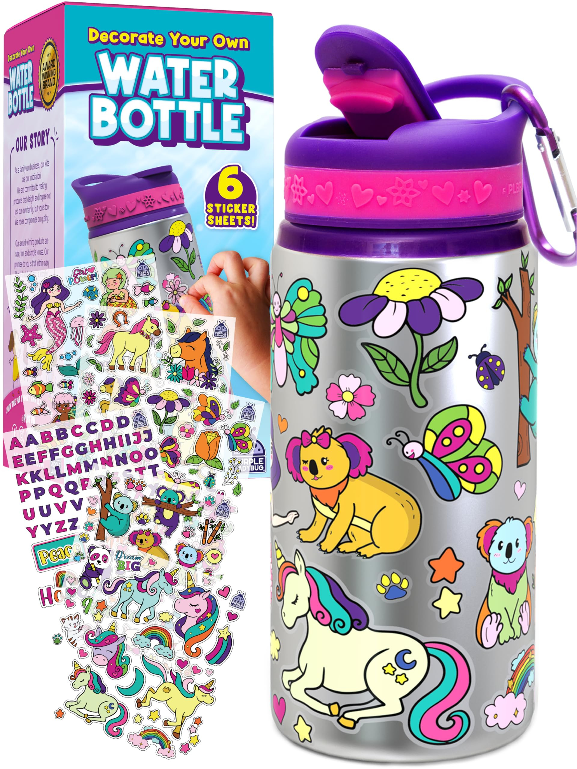 PURPLE LADYBUG Decorate Your Own Water Bottle Kit - Gifts for Girls Ages 4-8 Years Old Birthday, ... | Amazon (US)