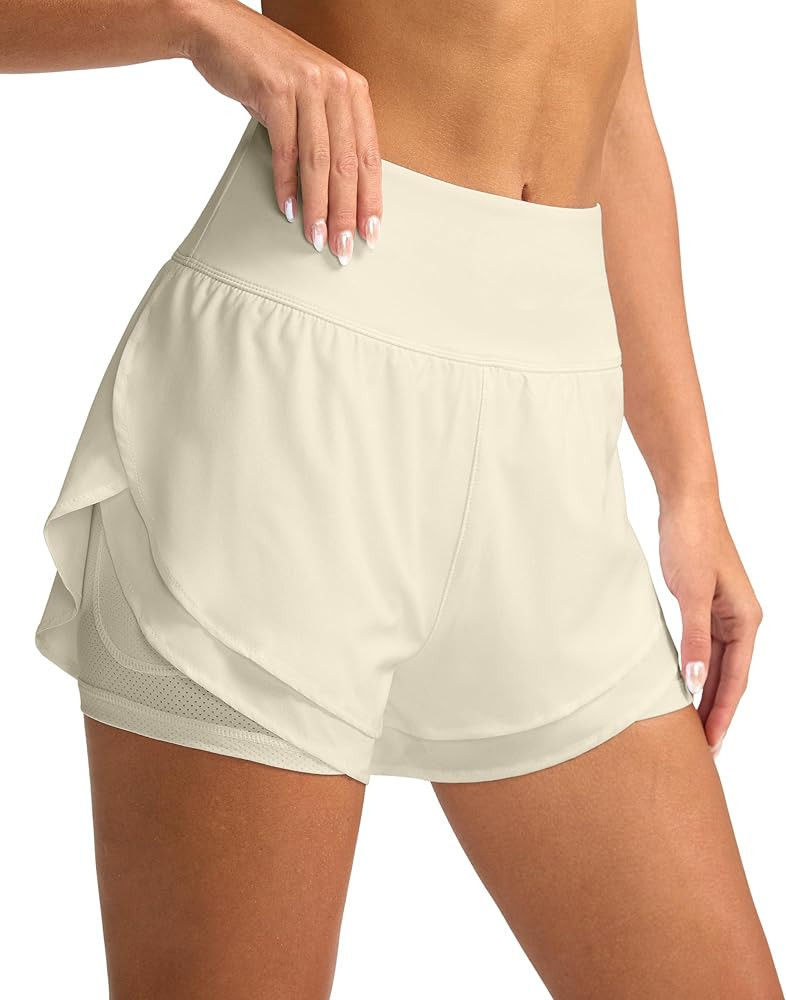 SANTINY Women's 2 in 1 Running Shorts with Pockets 3" High Waisted Exercise Workout Athletic Shor... | Amazon (US)