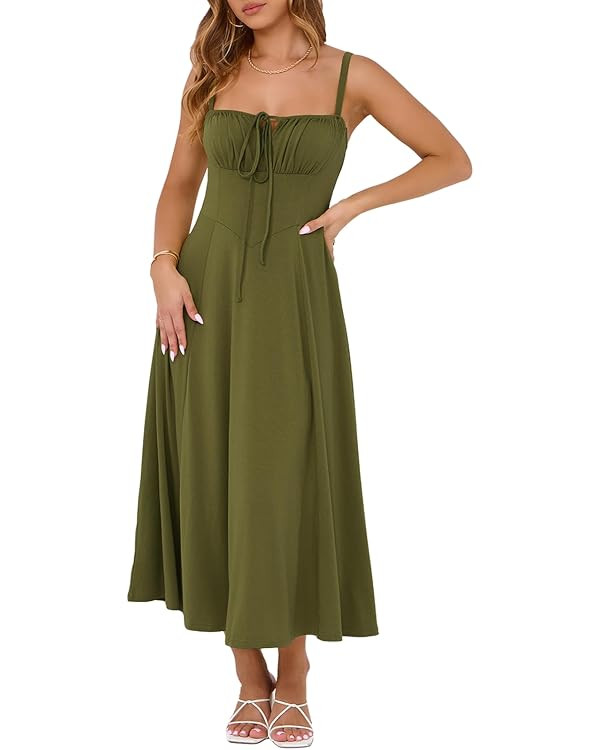 Corset Dress for Women Casual Tea Party Summer Wedding Guest Flowy Midi Sundress | Amazon (US)
