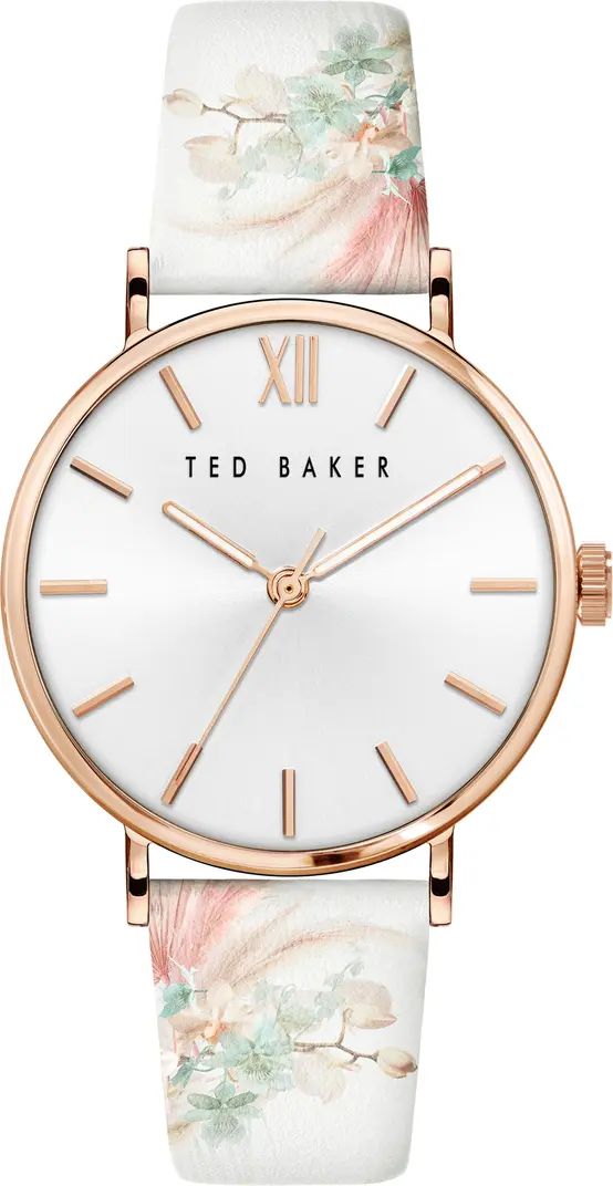 Ted Baker London Phylipa Serendipity Floral Leather Strap Watch, 37mm | Nordstrom | Nordstrom