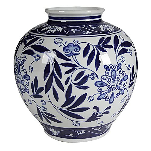 A&B Home Blue and White Porcelain Vase, 8.5" x 8.5" x 9" | Amazon (US)