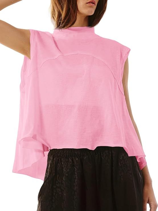 Imily Bela Womens Tank Tops Mock Neck Sleeveless Summer Casual Loose Fit T Shirts | Amazon (US)
