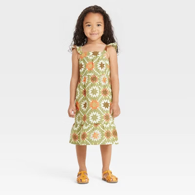 Toddler Girls' Quilt Print Ruffle Sleeve Dress - Cat & Jack™ Green | Target