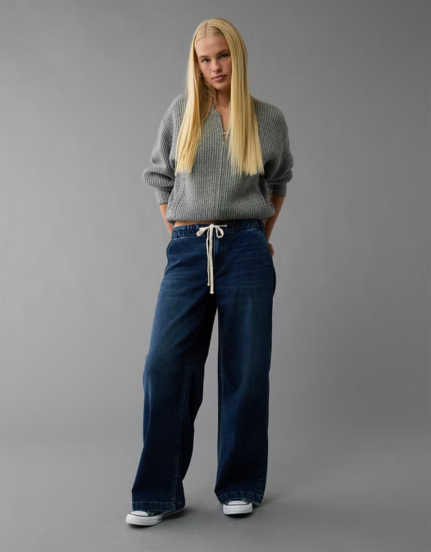 AE Dreamy Drape Cozy Low-Rise Baggy Wide-Leg Jean | American Eagle Outfitters (US & CA)