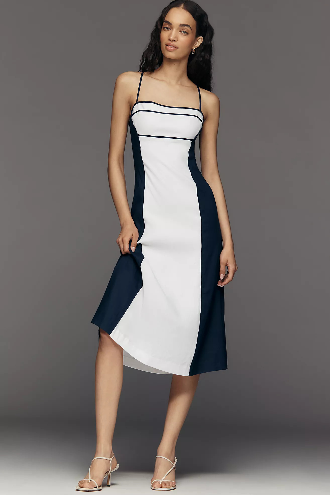 Maeve Linen Colorblock Midi Dress | Anthropologie (US)