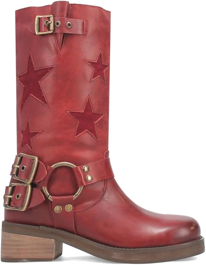 Dingo Womens Blacklist Cut-Outs Motorcycle Casual Boots Mid Calf Mid Heel 2-3" - Red | Amazon (US)