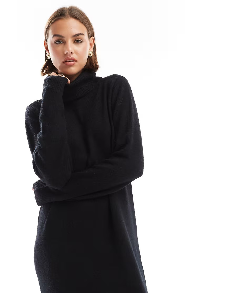 Pieces turtle neck maxi sweater dress in black | ASOS (Global)