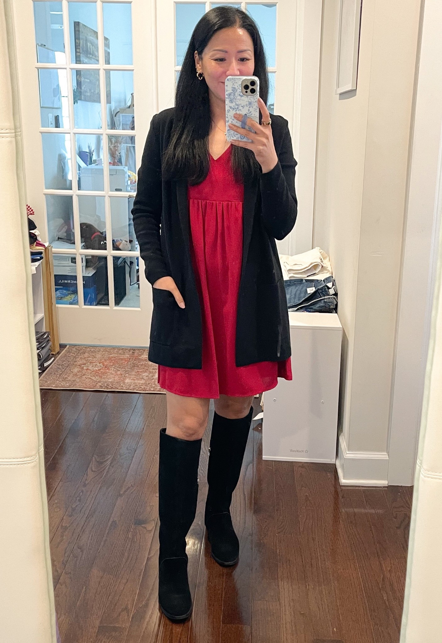 Size small dress
Size XS blazer
Boots are true to size


#LTKootd #LTKOver40 #LTKSeasonal