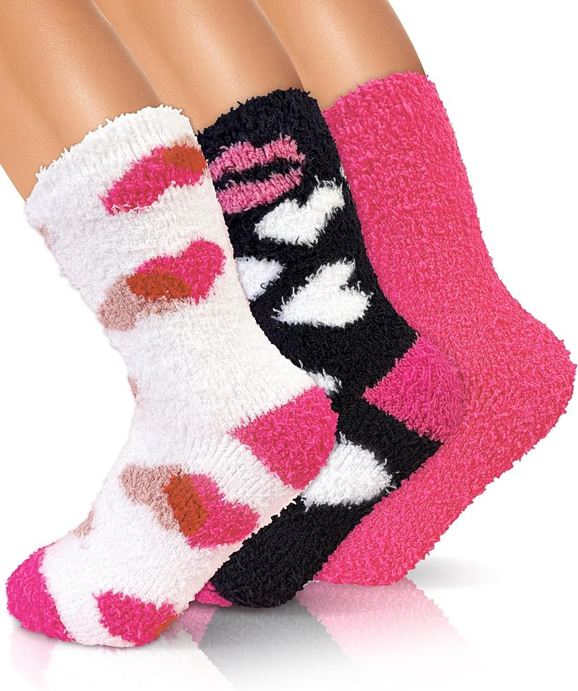 Valentines Day Gifts for Her Buttery Soft Fuzzy Socks for Women, Cozy Warm Fluffy Cute Socks 3 Pa... | Amazon (US)