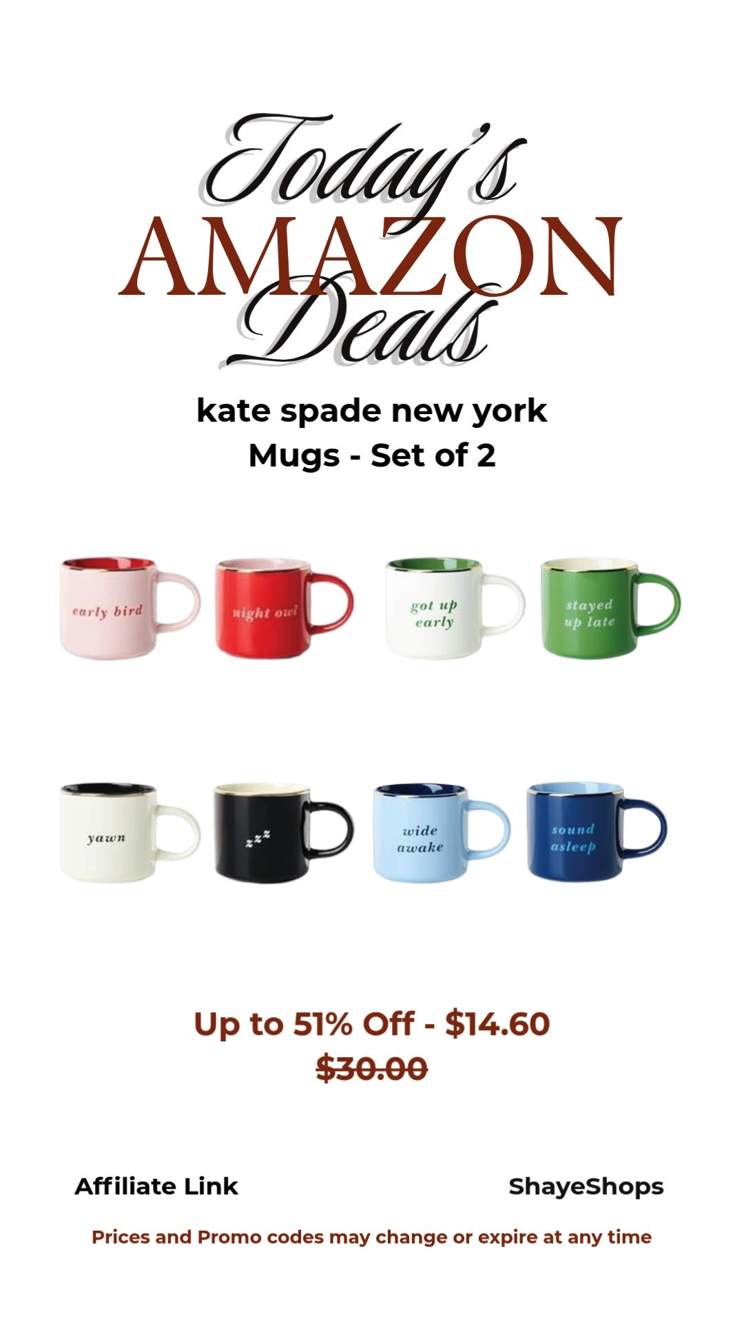 kate spade mugs, set of 2, coffee, cups, drink, wide awake, sound asleep, night owl, early riser, kitchen and dining

#amazonhome #amazonkitchen #kitchenanddining #home #homefinds 

 #LTKmorningroutine #LTKHome #LTKSaleAlert