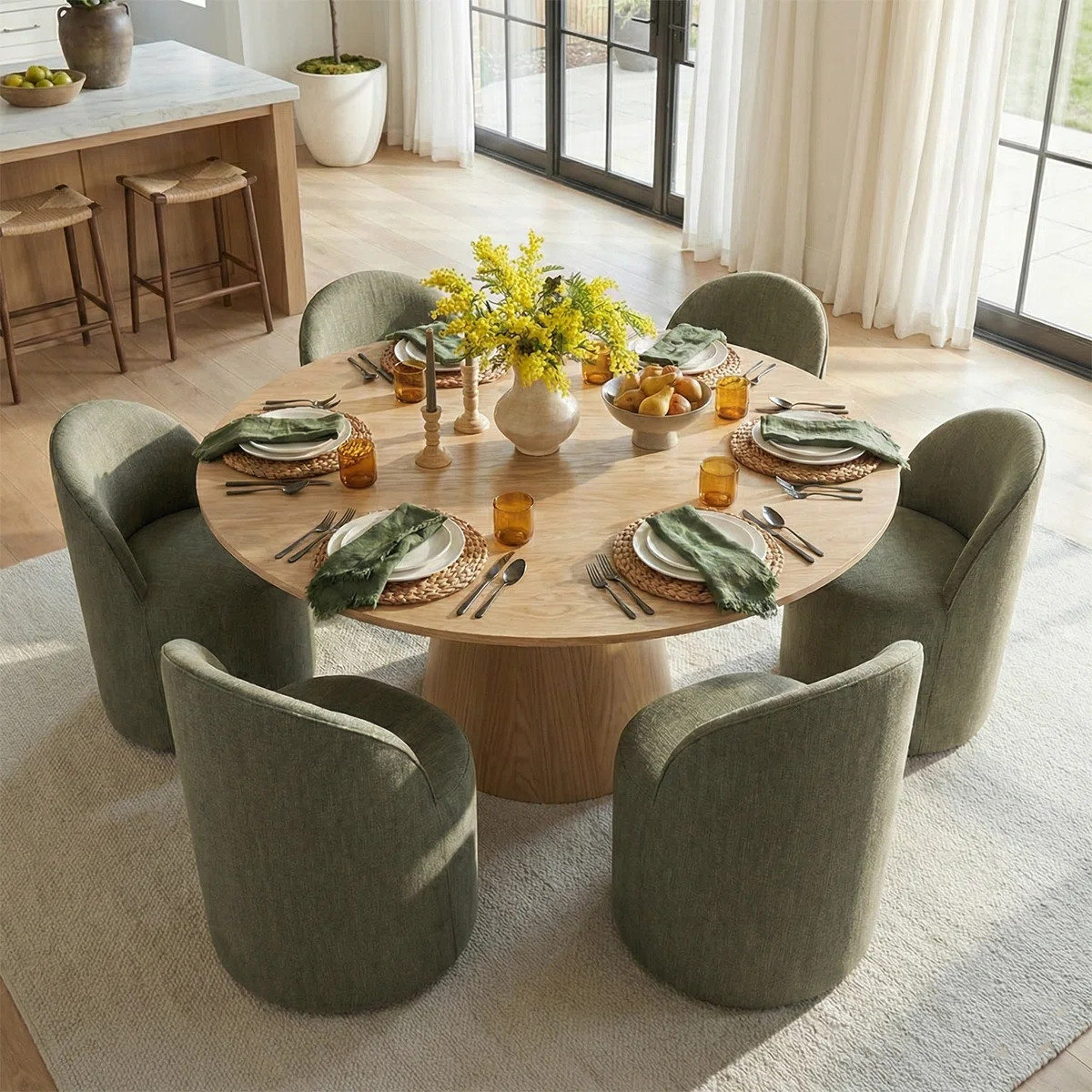 6 - Person Dining Table Sets With Round Table & 6 Upholstered Fabric Chairs | Wayfair North America