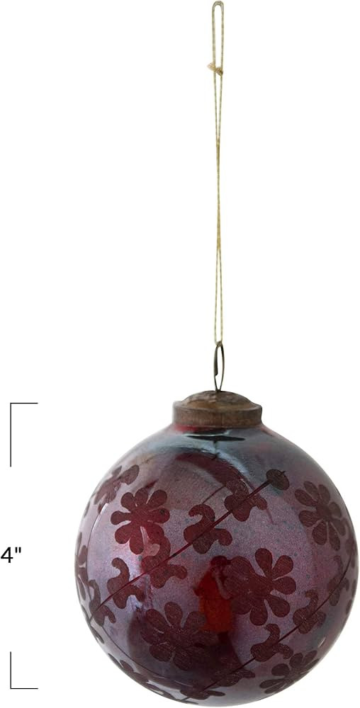 Creative Co-Op 4" Round Etched Mercury Ball, Iridescent Burgundy Glass Ornaments | Amazon (US)