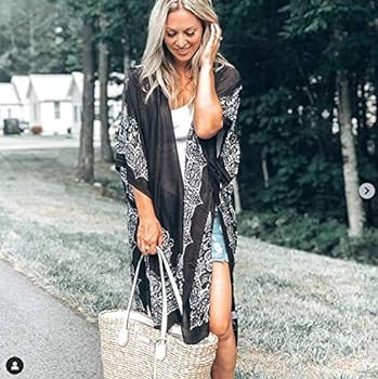 Moss Rose Women's Beach Cover up Swimsuit Kimono with Bohemian Floral Print, Loose Casual Resort ... | Amazon (US)