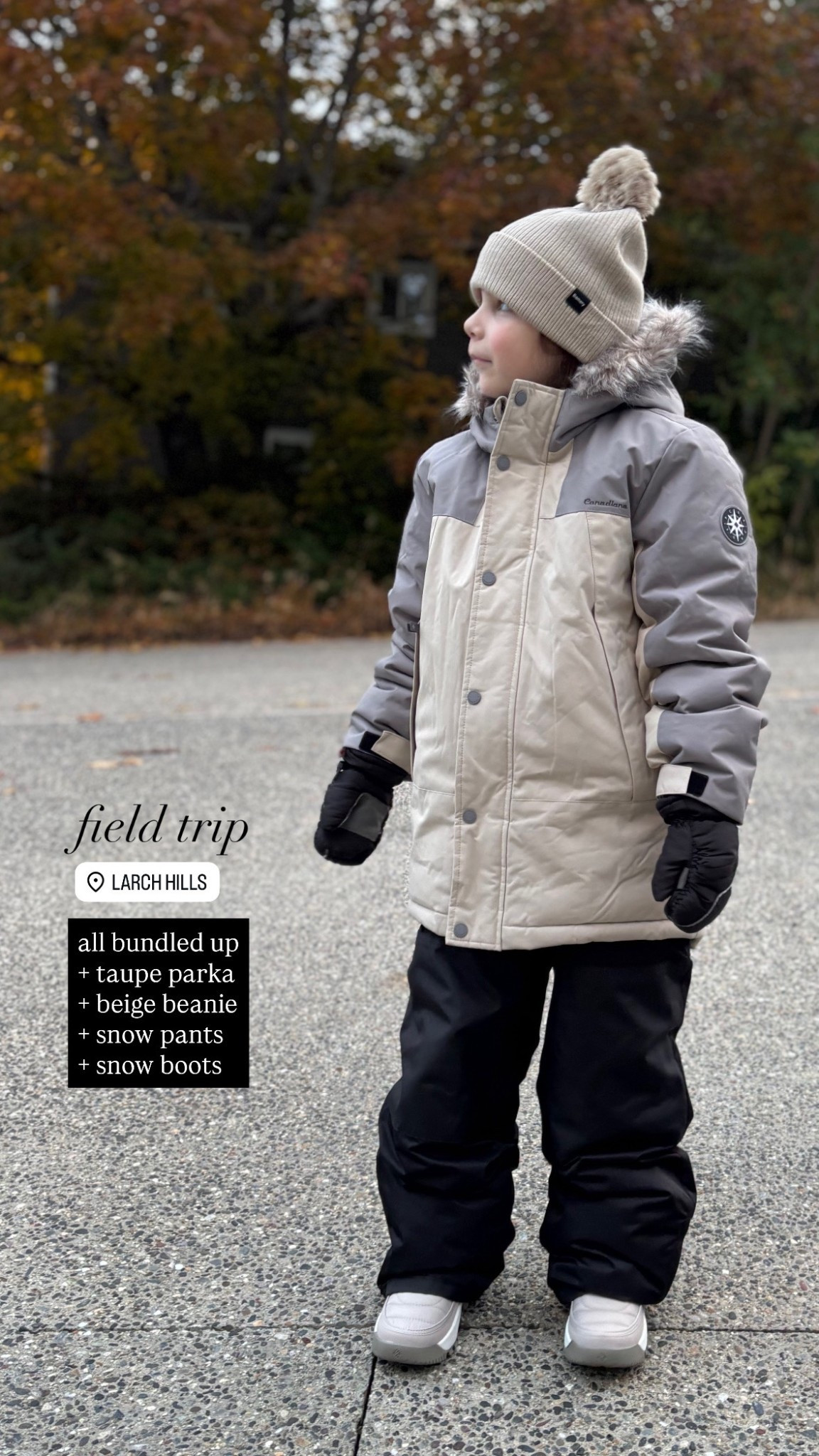 K I D S / all bundled up in her new winter wear for a Nordic field trip 

+ taupe parka
+ beige beanie neck warmer set 
+ black snow pants
+ snow boots

Walmart Canada | Amazon Canada | Snow Suit

#LTKkids #LTKwinter #LTKcanada