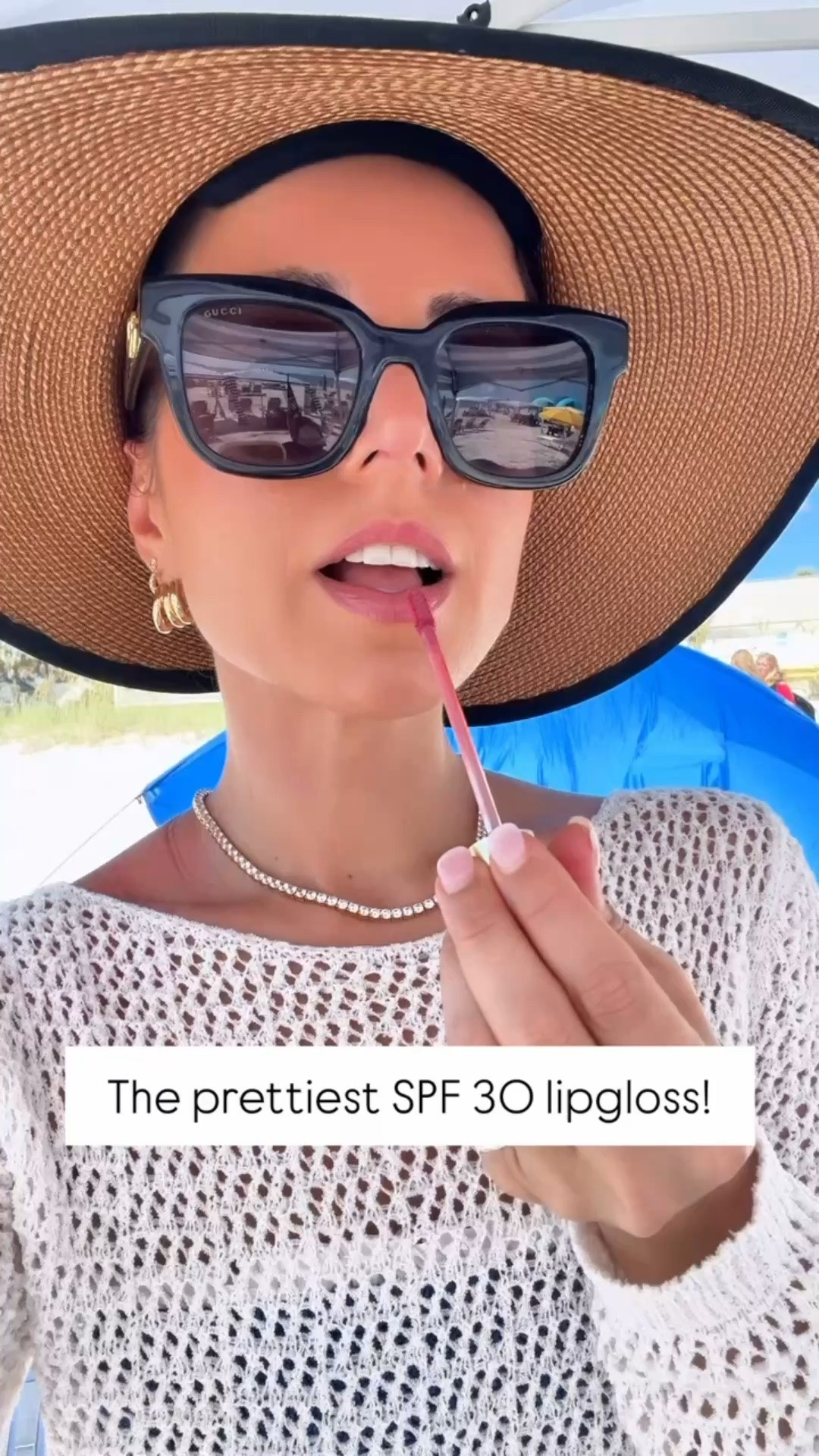 My favorite SPF 30 lipgloss in color Camillia. Target swimsuit coverup. Beach days are the best days 🇺🇸🇺🇸 love this ruffled bikini - one size fits more! Can fit up to size 14. UPF 50+ packable hat. Love these Gucci sunglasses. Amazon tennis necklace. Beach vacation. Summer outfit. 4th of July outfit.

#LTKootd #LTKSwim #LTKTravel