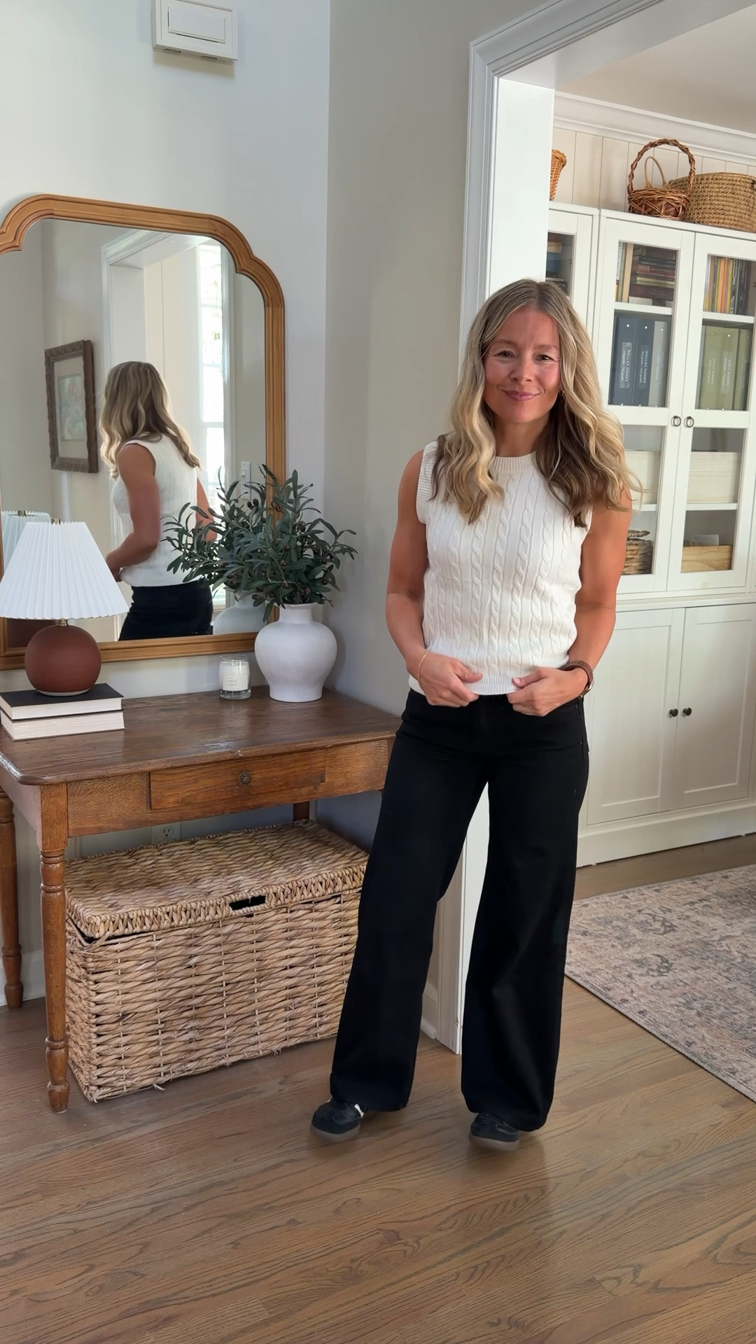 This is the perfect wide strap sleeveless sweater top for spring and summer! I paired it with my Quince wide-leg jeans and Adidas sneakers for today’s outfit.

Top: small
Pants: 26 (30” inseam and I’m 5’5”)
Shoes: size down one whole size

#LTKootd #LTKgrwm #LTKmomlife