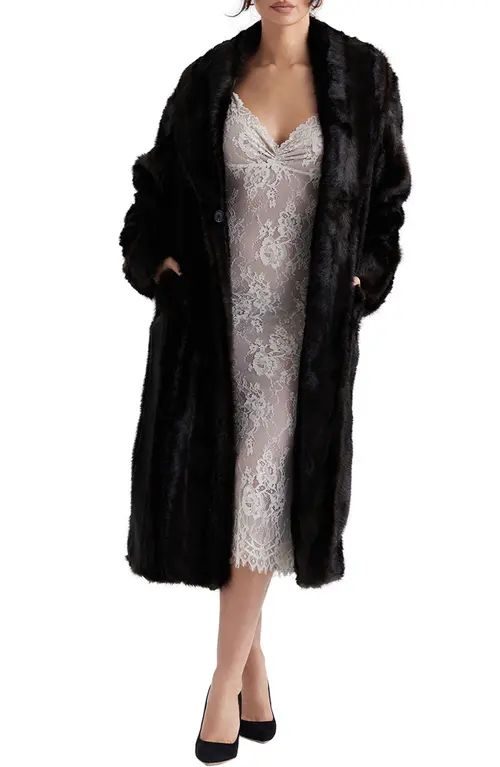 HOUSE OF CB Callie Long Faux Fur Coat in Dark Brown at Nordstrom, Size X-Large | Nordstrom