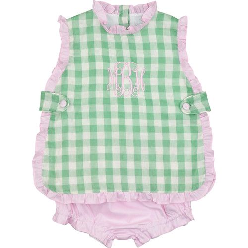 Green And Pink Linen Check Diaper Set | Cecil and Lou