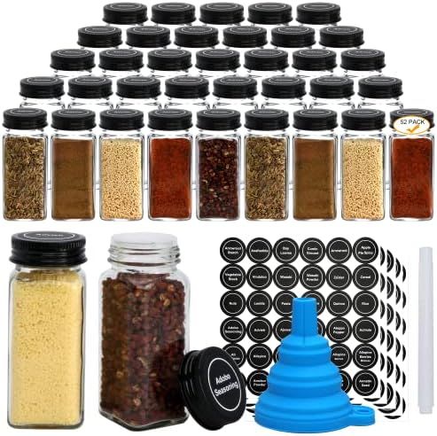 Datttcc 52 Pack Glass Spice Jars,Reusable 4 OZ Seasoning Containers with Sealed Black Aluminum Caps  | Amazon (US)