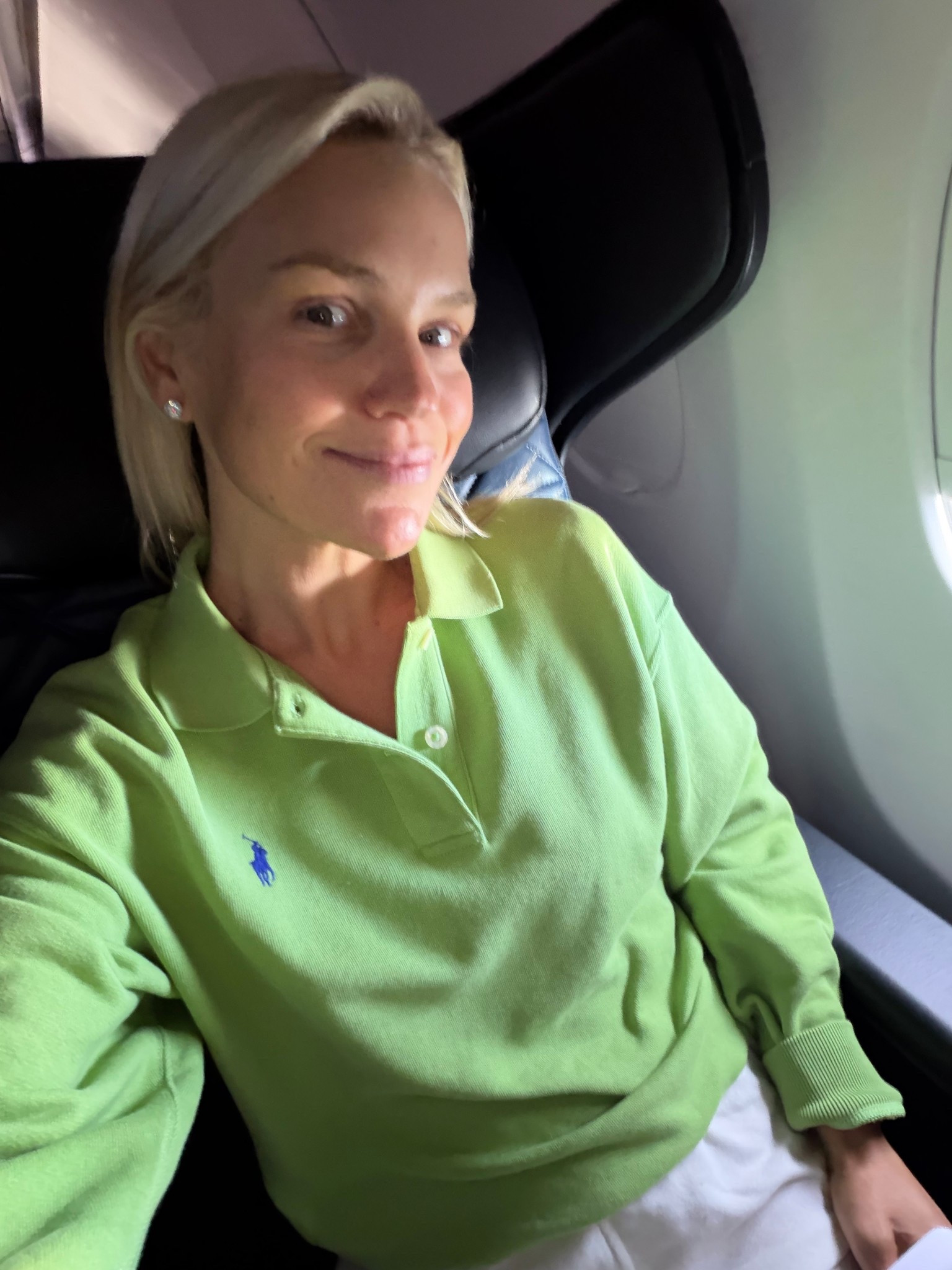 Airplane travel day outfit this cozy Ralph lauren collared sweatshirt! I loveeee the color 💚

#LTKTravel #LTKdayinmylife #LTKootd