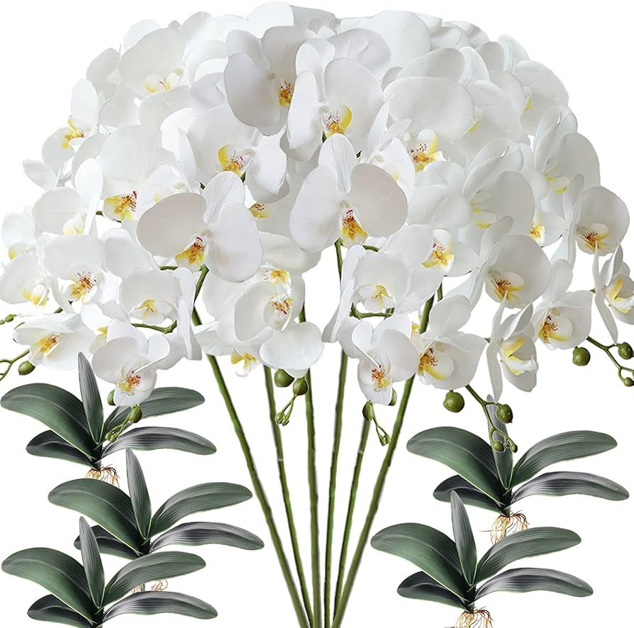 FagusHome 6 Pcs Artificial Phalaenopsis Flowers with 5 Bundles Leaves Artificial Orchid Flowers S... | Amazon (US)