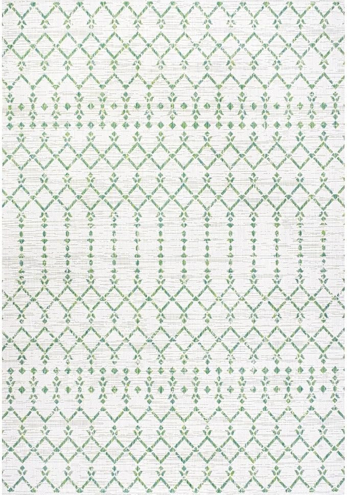 JONATHAN Y Trebol Moroccan Geometric Textured Weave Indoor/Outdoor Area Rug Green/Ivory 5 X 8 Geo... | Amazon (US)