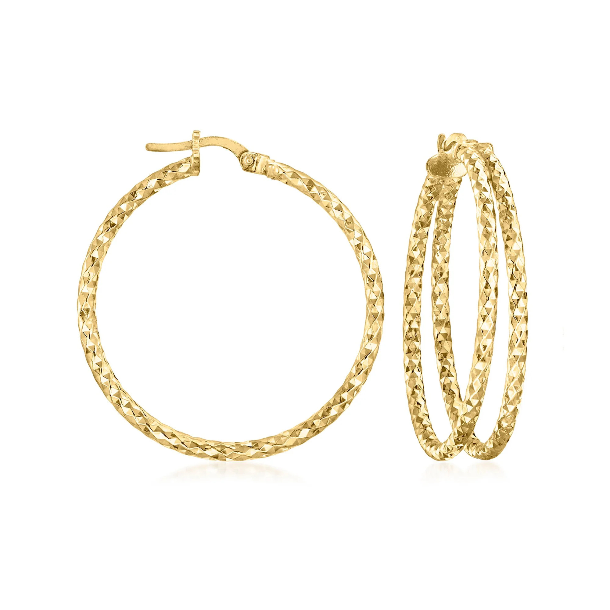 Ross-Simons Italian 18kt Gold Over Sterling Diamond-Cut Double-Hoop Earrings | Shop Simon