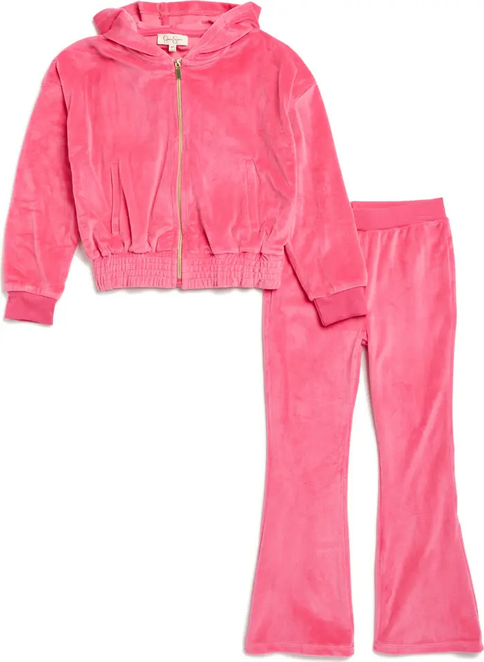 Kids' Velour Zip Hoodie & Flare Leggings Set | Nordstrom Rack