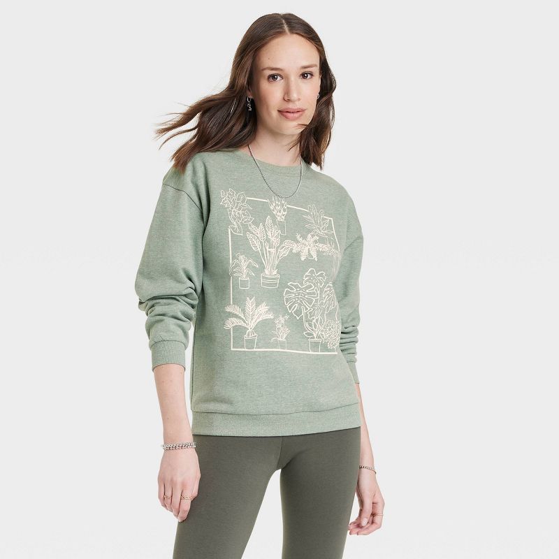 Women's House Plant Graphic Sweatshirt - Heather Olive Green | Target