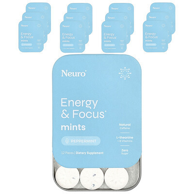 NeuroGum, Energy & Focus Mints, Peppermint, 12 Pack, 12 Pieces Each | iHerb