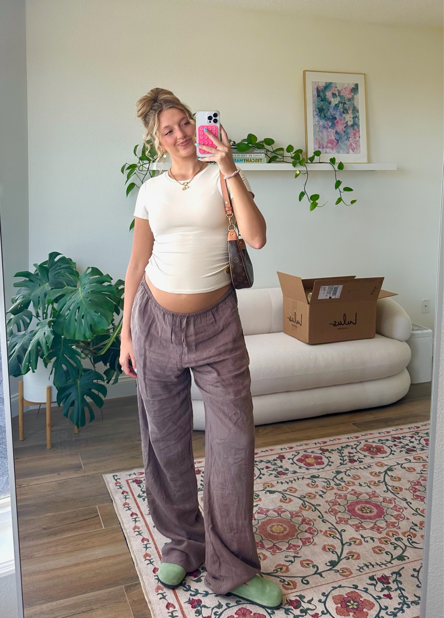 Sunday ootd🤎 Pants are from djerf avenue but linked similar:) 

linen pants, fall outfit, maternity outfit, pregnancy, birkenstock bostons, Abercrombie 

#LTKBump #LTKSeasonal #LTKStyleTip