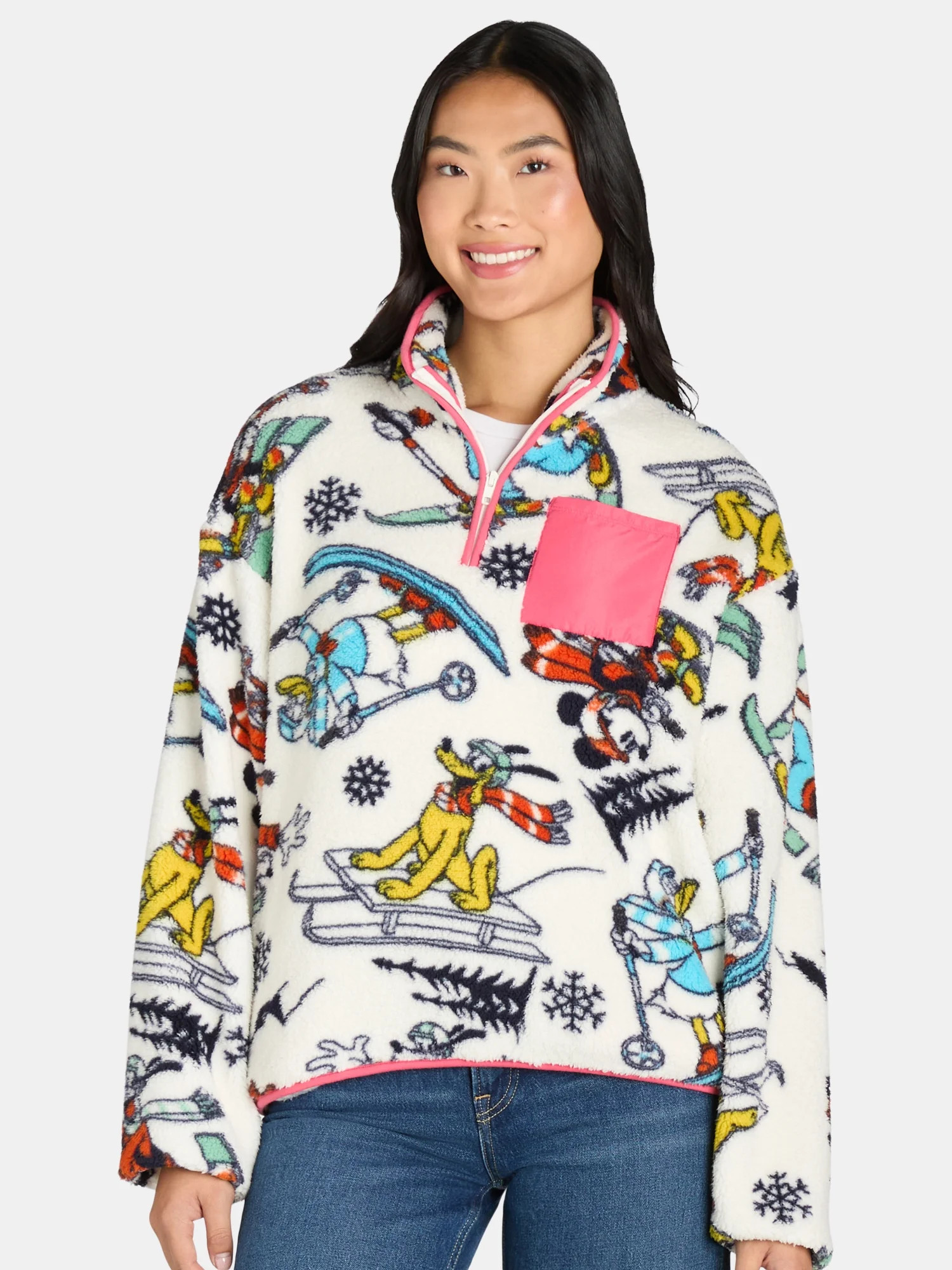 Mickey Mouse & Friends 1/4 Zip Fleece Sweatshirt, Women's | Walmart (US)
