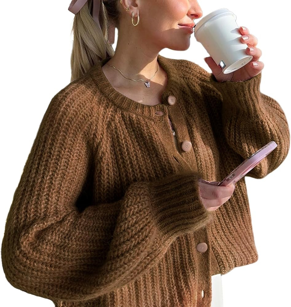 Wyeysyt Womens Cardigan Sweater Button Down Long Sleeve Chunky Soft Knit Sweater Fall Open Front ... | Amazon (US)