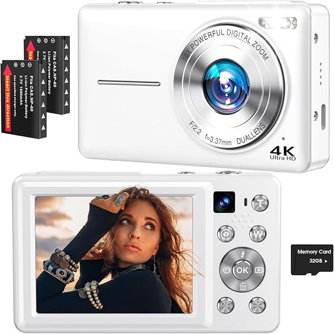 4K Digital Camera, 64MP Autofocus Vlogging Camera with Dual Lens, 16X Digital Zoom YouTube Compac... | Amazon (US)