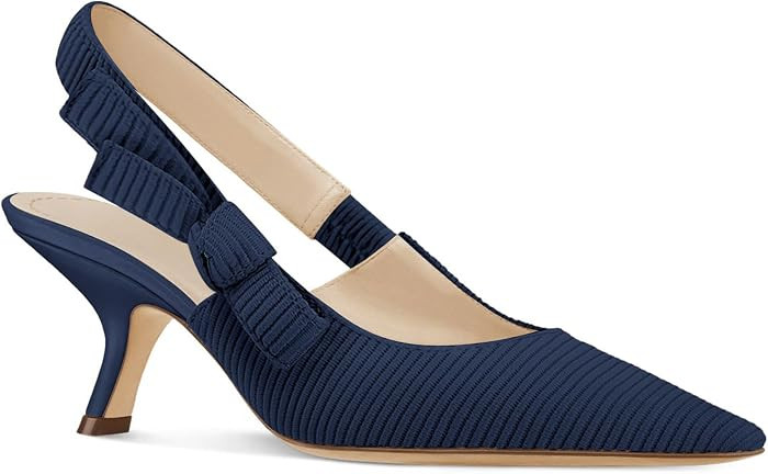 Coutgo Womens Slingback Kitten Heels Closed Pointed Toe Bowknot Knitted Slip On Work Pumps Dress ... | Amazon (US)