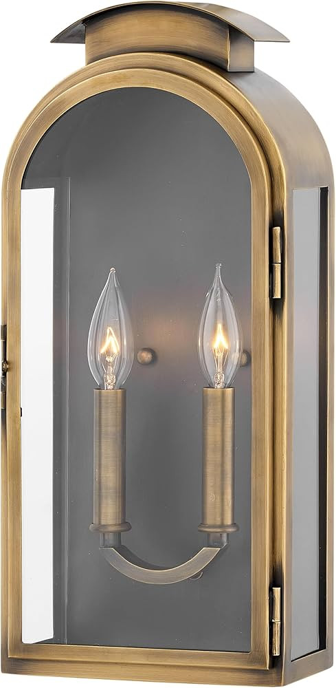 Hinkley Rowley Collection Two Light Outdoor Medium Wall Mount, Light Antique Brass w/Clear Glass | Amazon (US)