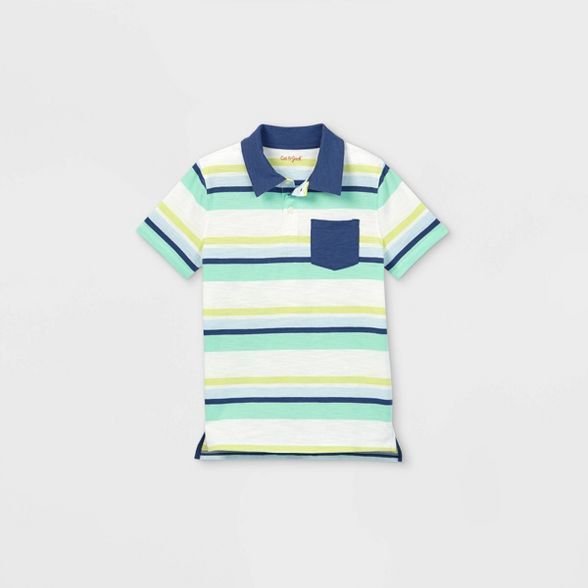 Boys' Short Sleeve Striped Knit Polo Shirt - Cat & Jack™ | Target