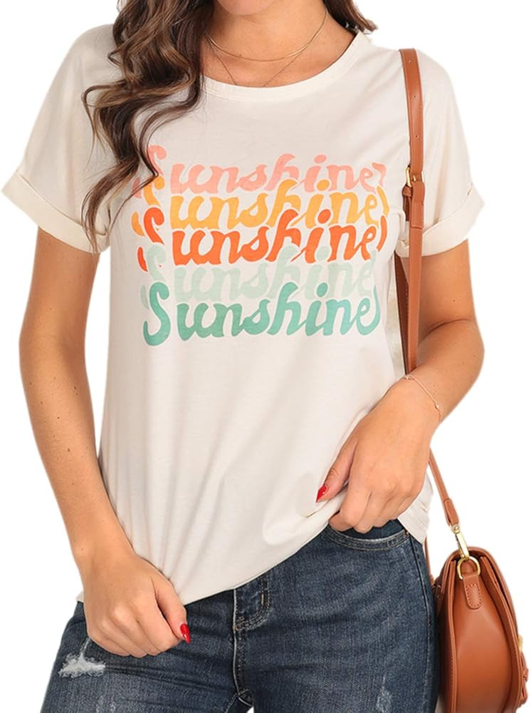 Blooming Jelly Womens Graphic Tshirts Retro Short Sleeve Sunshine Shirt Positive Summer Tops | Amazon (US)