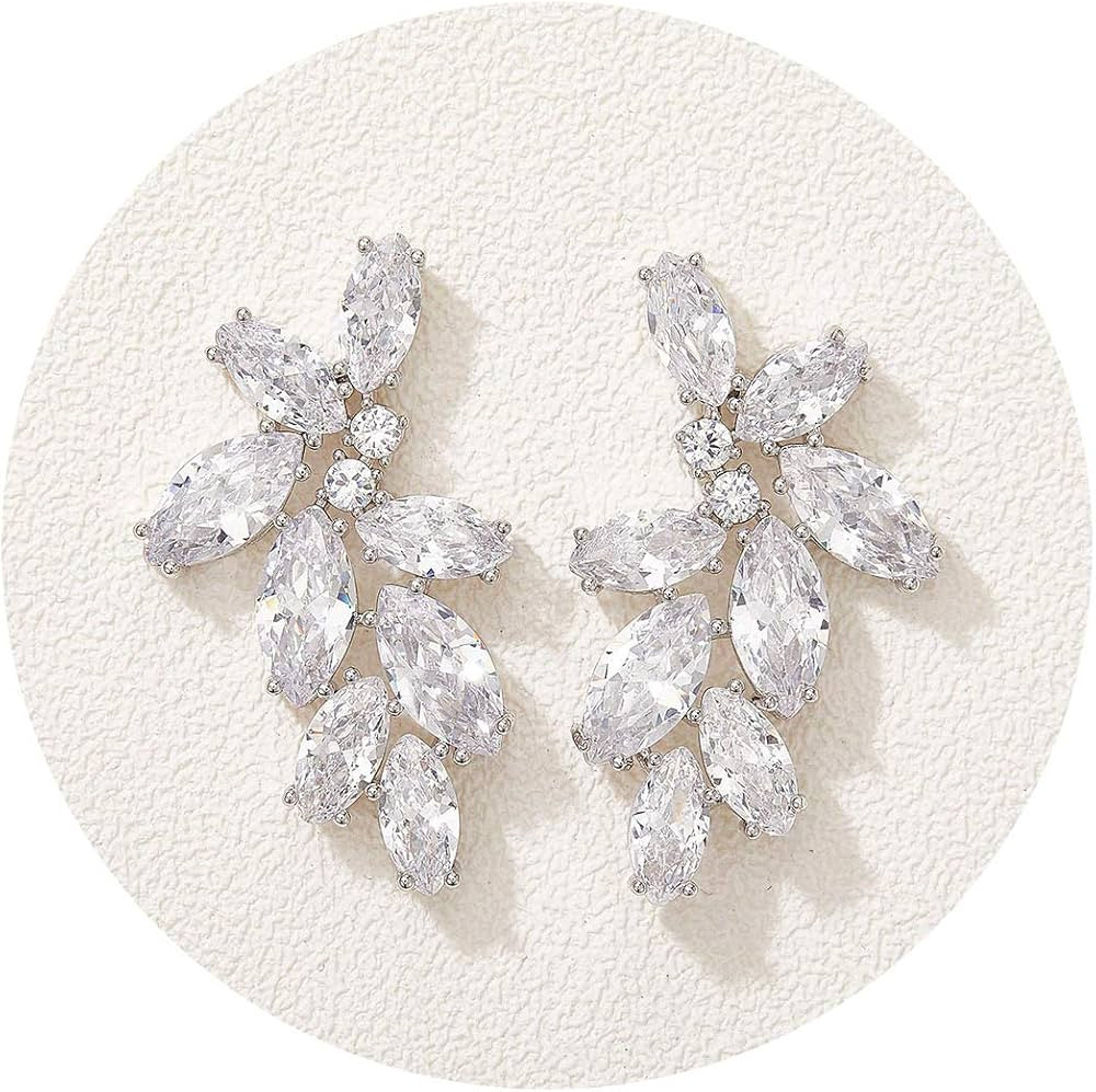 SWEETV Marquise Wedding Bridal Earrings for Brides Bridesmaids, Crystal Cubic Zirconia Cluster St... | Amazon (US)