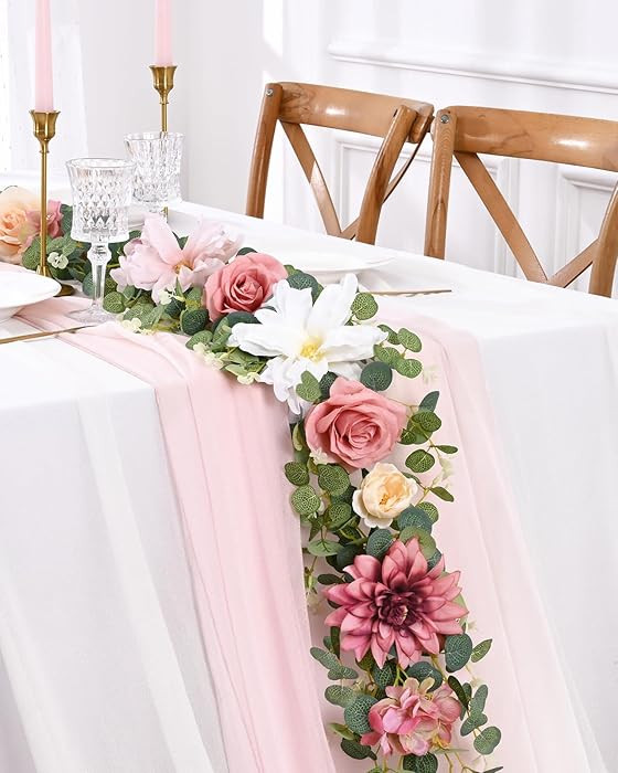 Flower Garland Decorations, 6.07Ft Pink Floral Rose Garland, Artificial Eucalyptus Greenery Vines... | Amazon (US)